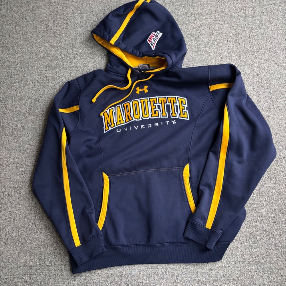 Marquette University Under Armour‎ Hoodie Mens L Navy Pullover Sweatshirt